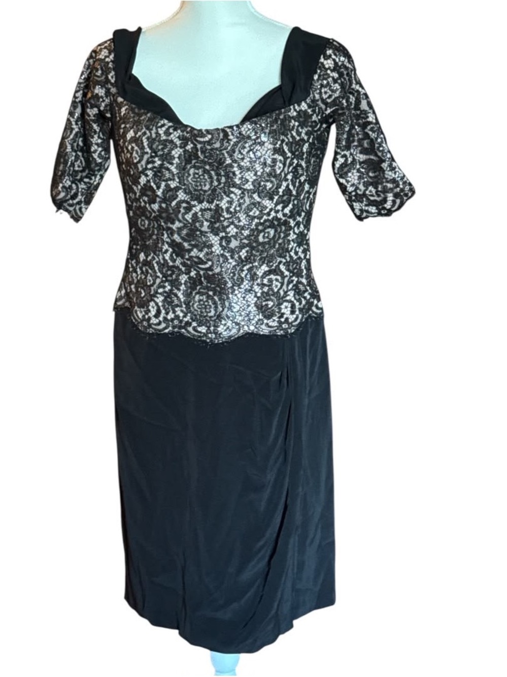 Bob Mackie Black Lace Bodice Long Sleeve Dress